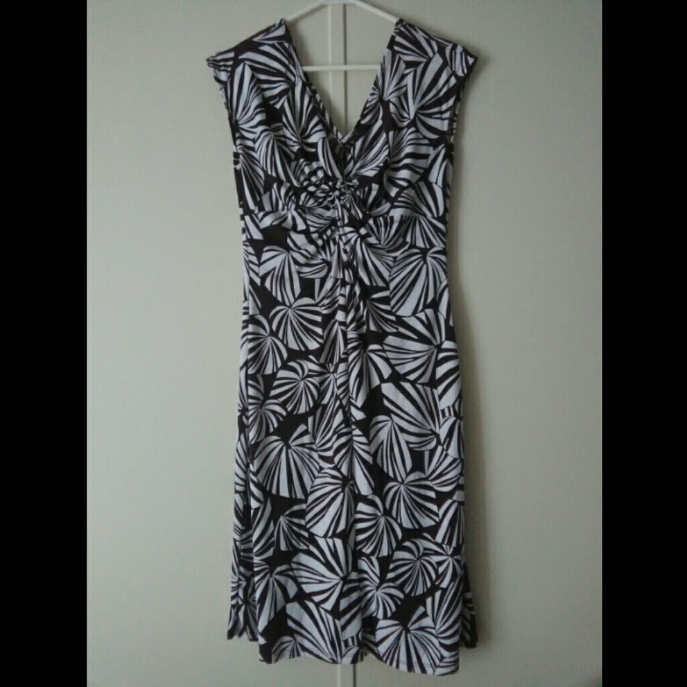White leaf print, Brown dress